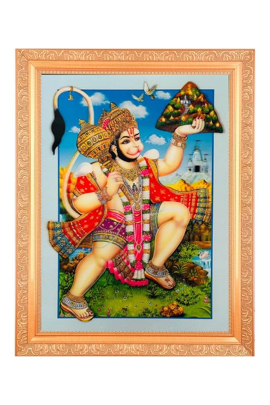 Tableau Hanumanji effet 5D grand cadre doré art spirituel de luxe