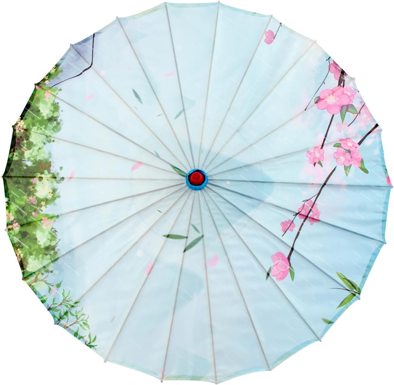 Oiled Paper Silk Cloth Umbrella - Wooden Handle & Frame - Manual Lift - Compact (50-60 inches) - Indoor/Outdoor/Patio - Rain Use