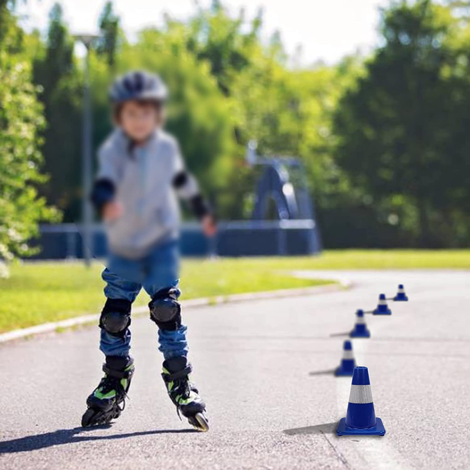 Conos de seguridad vial con collares reflectantes, conos azules para construcción | Conos de estacionamiento duraderos | Conos de carretera para control de accesos, deportes y entrenamiento de c