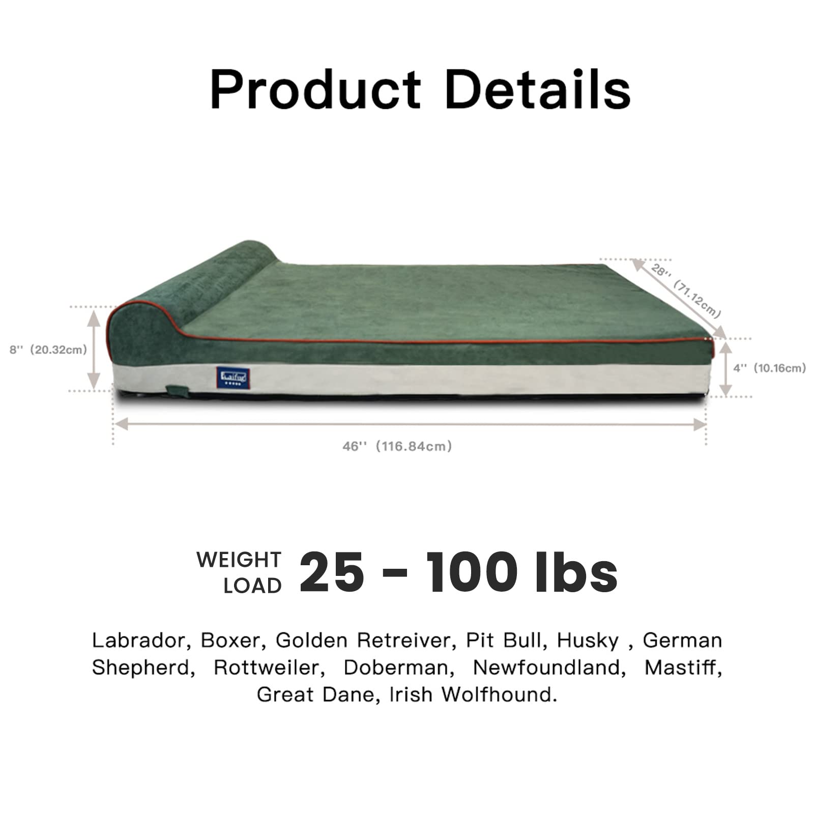 Laifug Orthopedic Memory Foam Dog Bed with Durable Water Proof Liner and Removable Washable Cover (Large (46"x28"x8"), Dark Green) - image 2
