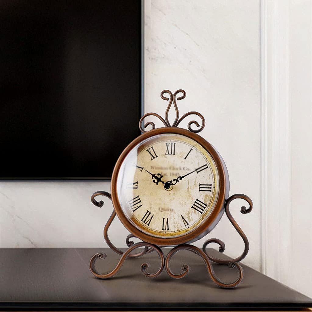 Retro Clock Mute Desk Clock Home Living Room Bedroom Decoration Desk Clock Desktop Ornaments Small Desk Clock 11.02 Inches Table Clock