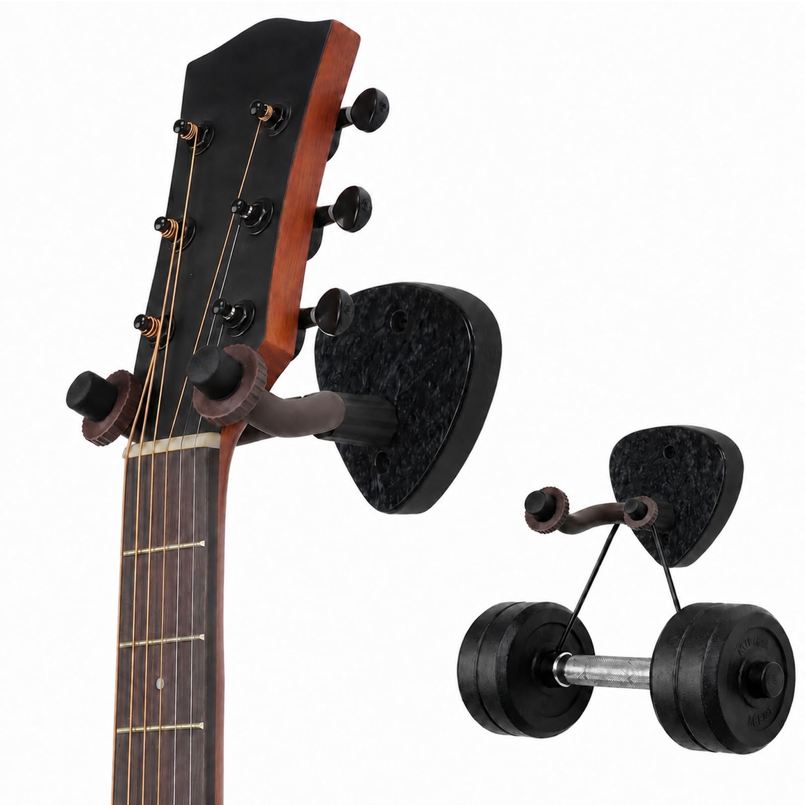 2 Pack Black Plexiglass Guitar Wall Mount Hangers &amp; String Swing Hanger, Heavy Duty Guitar Holder Hook Stand, Universal Fit for Acoustic Electric Bass, Ukulele Banjo