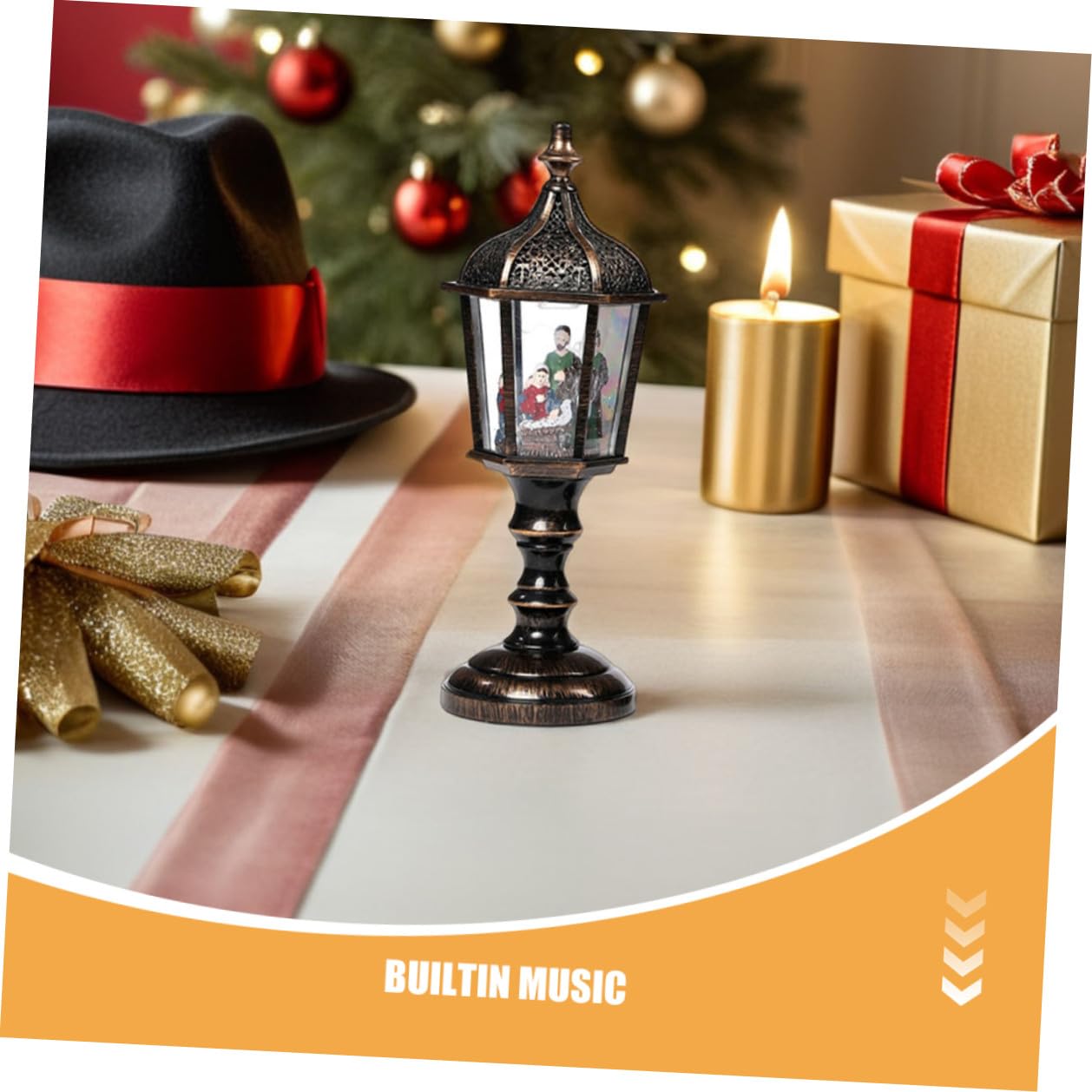 SOIMISS Adornos Navideños de Resina Luz LED y Música 2 Piezas Árbol y Muñeco Decoración USB Recargable para Hogar Oficina y Fiestas Farolillos de Bola de Nieve sin Pilas
