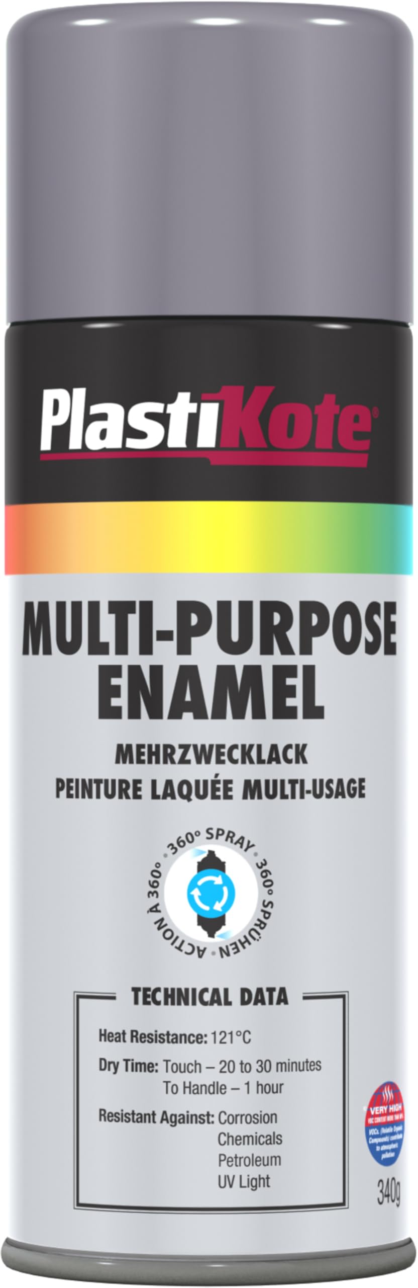 Plastikote Multi Purpose Enamel Spray Paint Gloss Grey 400Ml PKT60105