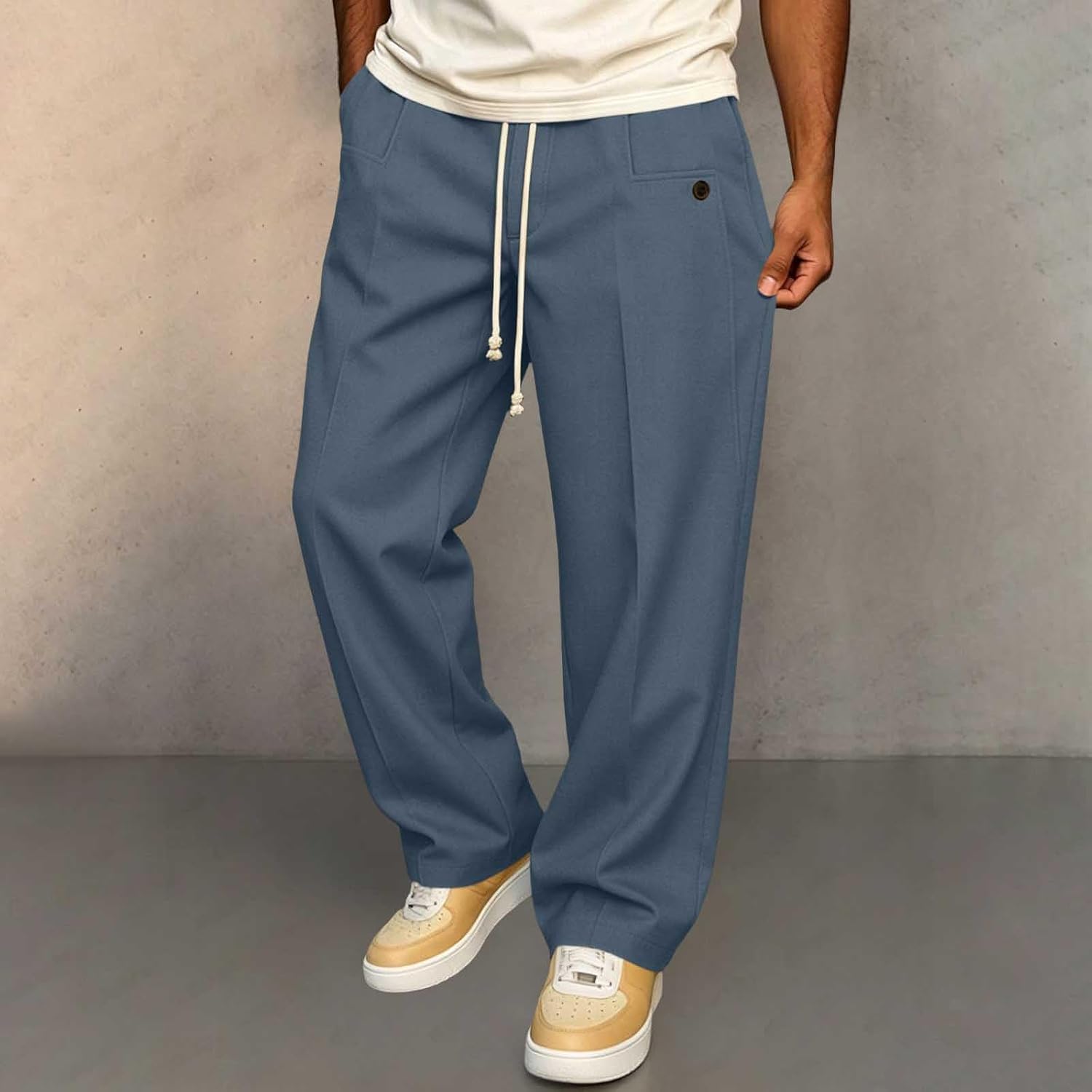 Baggy Sweatpants for Men Summer Wide Straight Leg Work Pants Casual Elastic Waist Drawstring Loose Sweatpants
