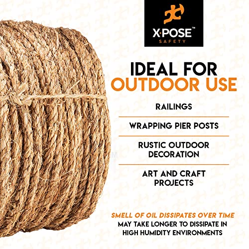 Manila Rope - 3/8 Inch 600' - 3 Strand Cordage Twisted Braided Rope - Thick Natural Fiber for Nautical, Marine, Decorative for Crafts, Porch Column, Outdoor Pole Wrap,Tree Swing by Xpose Safety - Image 6
