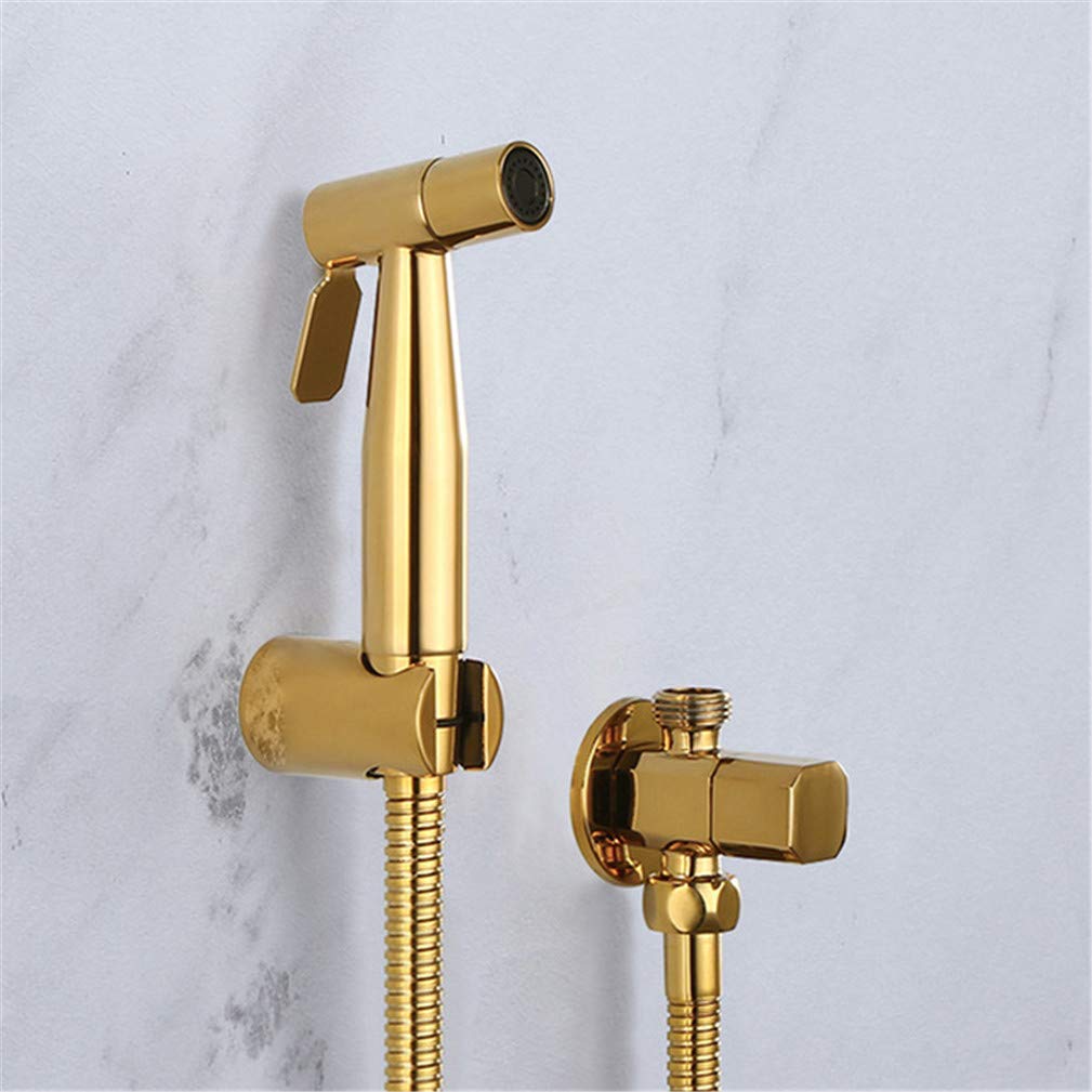 CWCQGH Toilet Bidet Faucets Golden Brass Single Cold Bathroom Toilet Shower Blow-Fed Spray Gun Nozzle Anal Cleaning Ass Bidet Dusche Shattaf,Set 1