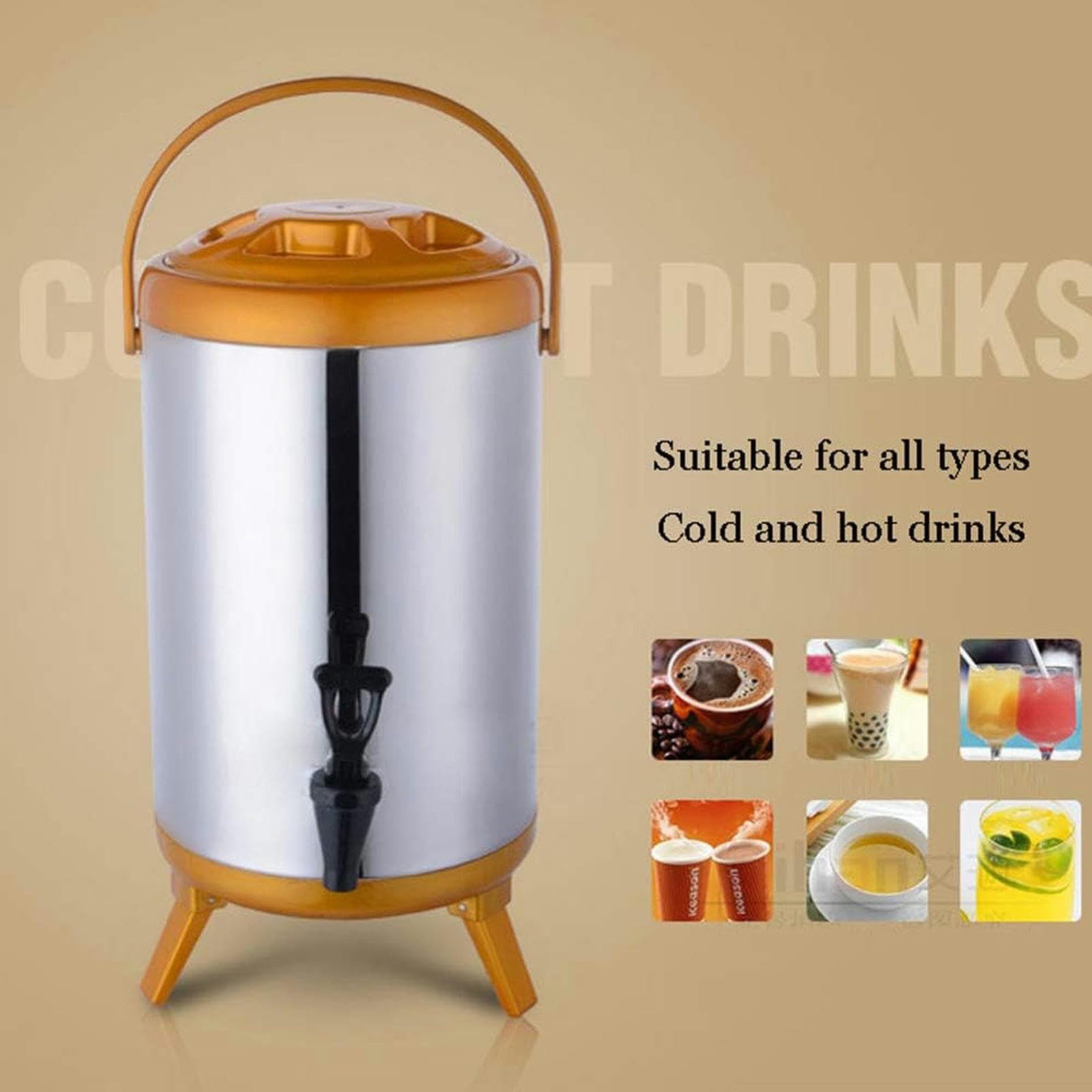 Distributore di bevande isolato con rubinetto, in acciaio inox, per bevande calde e fredde, per feste, caffè, tè, latte