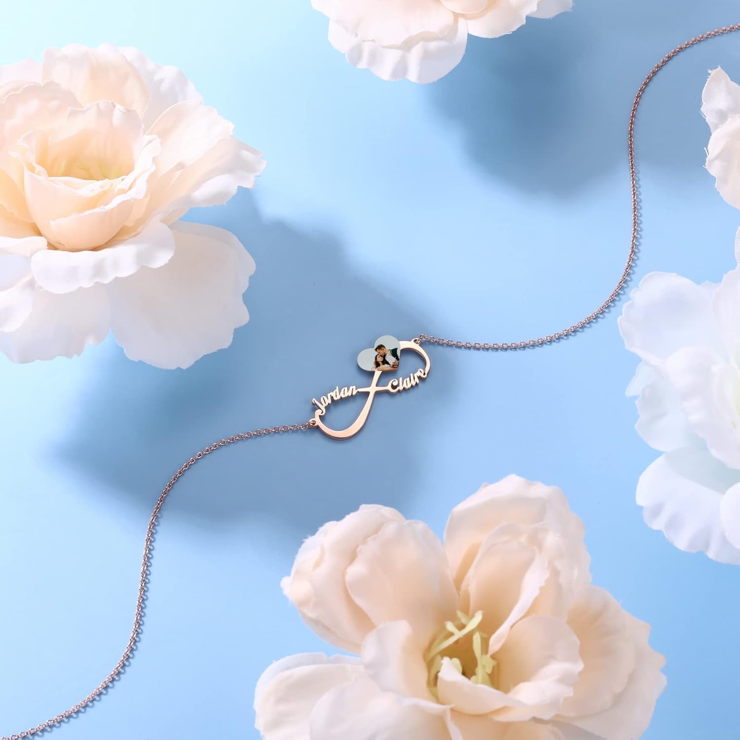 MeMeDIY Sterling Silver Infinity 1 2 3 Name Necklace Personalized Photo Nameplate Pendant for Woman Mom Girl Wife Graduation Gifts for Daughter Sister Girlfriend