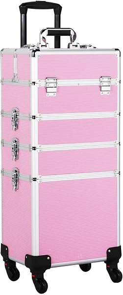 Yaheetech Valise Maquillage 4 en 1 Mallette de Maquillage Trolley à Maquillage Bijoux et Cosmétique Beauty Case Grande Rangement pour Voyage Verrouillable avec roulettes Rose - 1