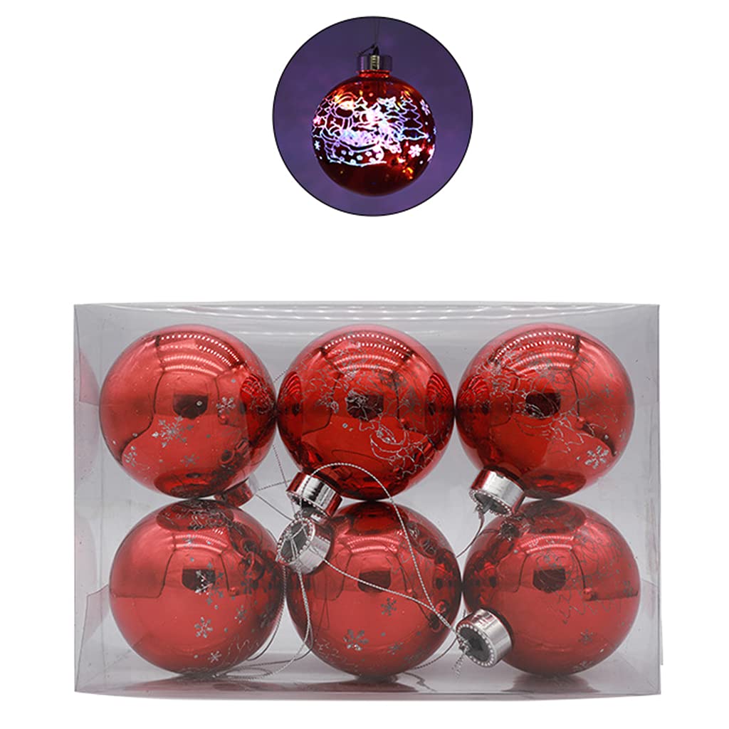 6 bolas de Navidad inastillables con luces LED, funciona con pilas, con purpurina, colgante luminoso, decoración de árbol de Navidad para árbol