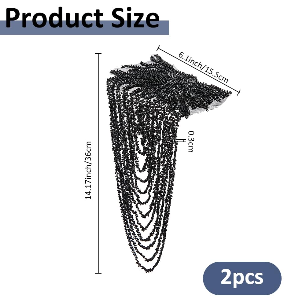 SUPERFINDINGS 2 Piezas Charreteras Hombro Cuentas De Resina Borla Cadena De Eslabones Flecos Punk Joyas Para Traje De Tela Negro