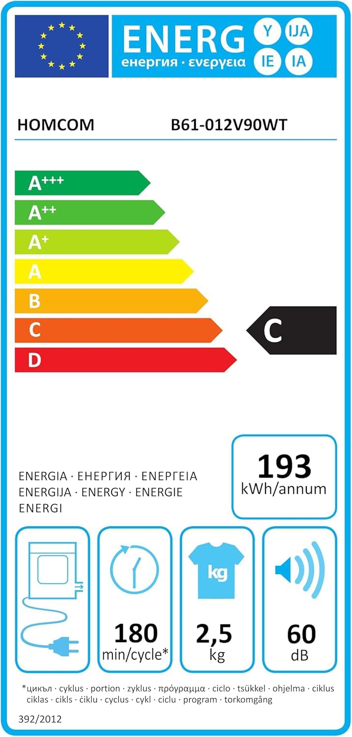 HOMCOM Sèche linge à évacuation compact électrique 800 W 2,5 Kg 5 modes de séchage cuve acier inoxydable charge frontale blanc