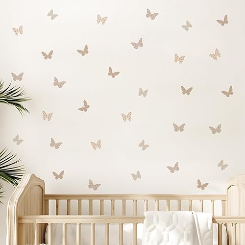 Miniatura 8 de QUCHENG Calcomanías de pared de animales, decoración de pared de mariposa bohemia para niñas, calcomanías extraíbles para niños, calcomanías de