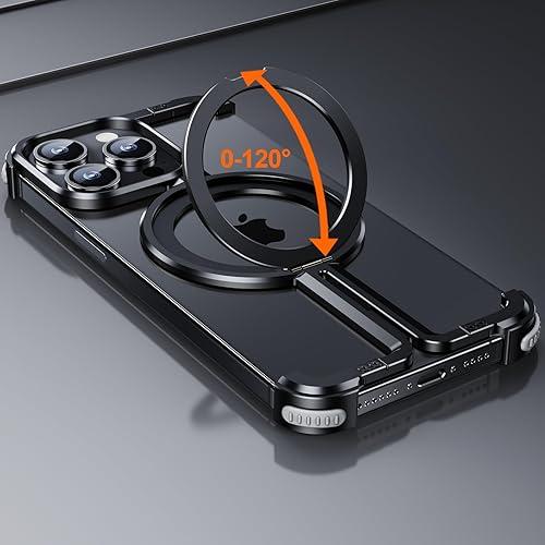 Miniatura 5 de OATSBASF Funda para iPhone 14 Pro Max sin marco, elegante carcasa de aluminio de grado aeroespacial con función atril integrada (negro, iPhone 14