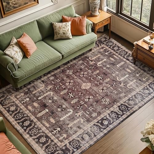 Image of Medallion Vintage Look Carpet for Living Room Bedroom Dining Room | Washable Area Rug with Non Slip TPR Backing | Modern Floor Carpet for Home(Design03-16x24 Inches)