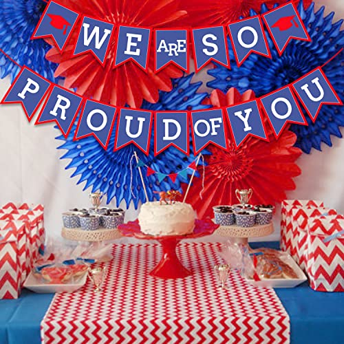 Image of Red Blue We are So Proud of You Banner 2022 Graduation Party Garland Backdrop Decoration Gift Ideas