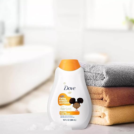 Dove Kids Moisturizing Shampoo + Styling Curl Cream Twin Pack Hair Love Curly Hair Products for Kids, Coconut Cookie Scent (3 Piece Set)