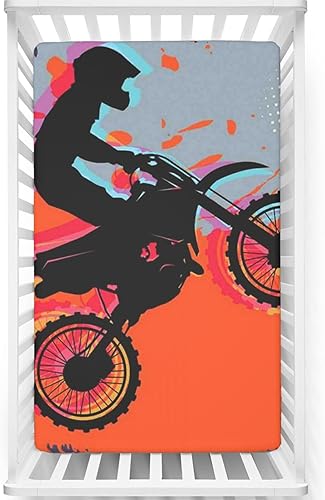 Sábana bajera ajustable para cuna con temática de motocross, sábana bajera estándar para cuna, suave y transpirable, sábana de colchón para cuna o