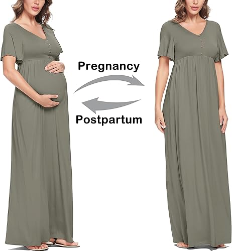 Miniatura 5 de Peauty Vestidos de maternidad de otoño para mujer, vestido de sesión de fotos de maternidad con botón decorativo, vestido de baby shower