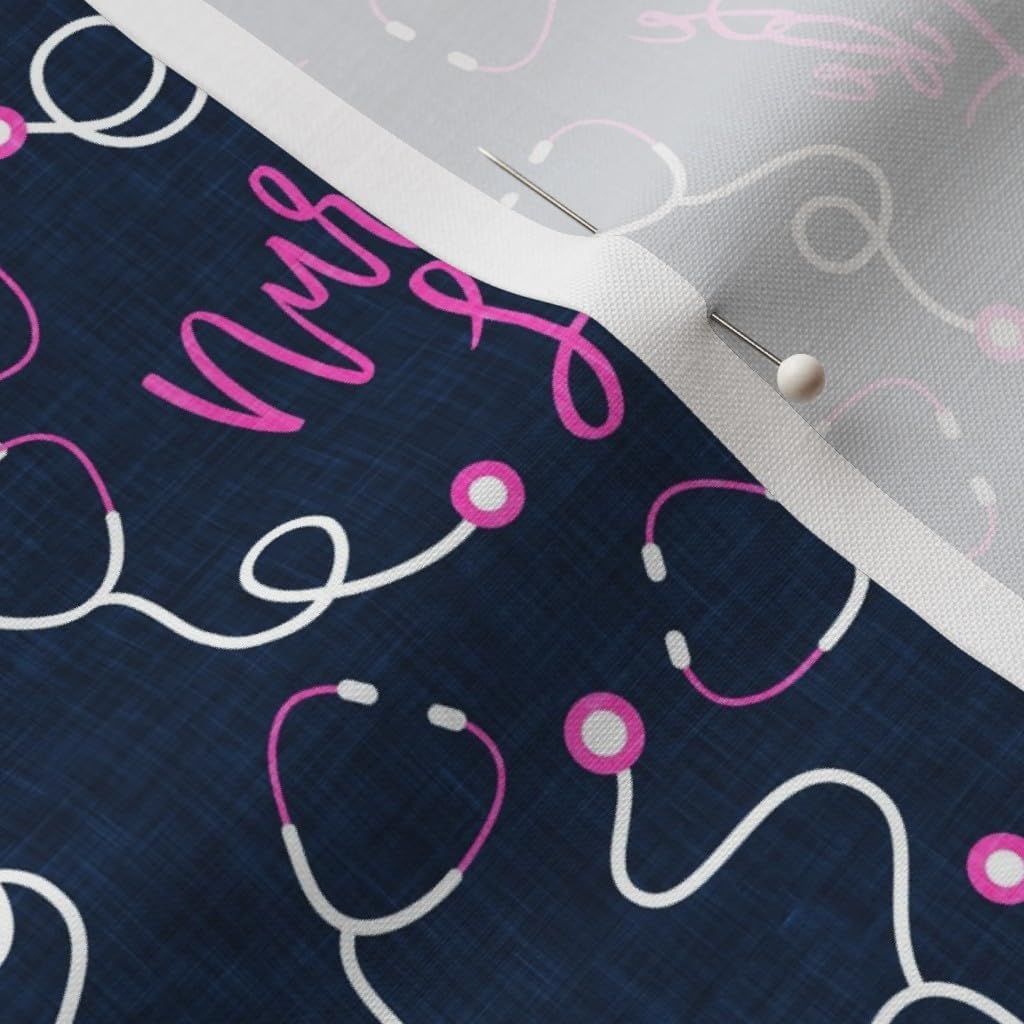 Spoonflower Fabric - Nurse Life Pink Blue Nursing Doctor Medical Heart Health Stethoscope Printed on Petal Signature Cotton Fabric by The Yard - Sewing Quilting Apparel Crafts Decor