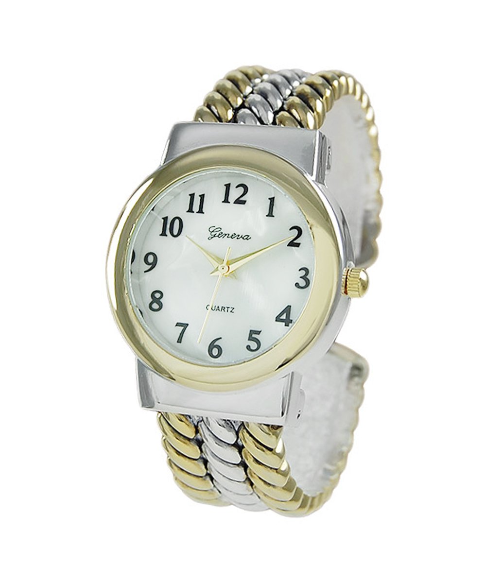 Rosemarie Collections Women's Mother of Pearl Rope Bracelet Cuff Watch (Two Tone)