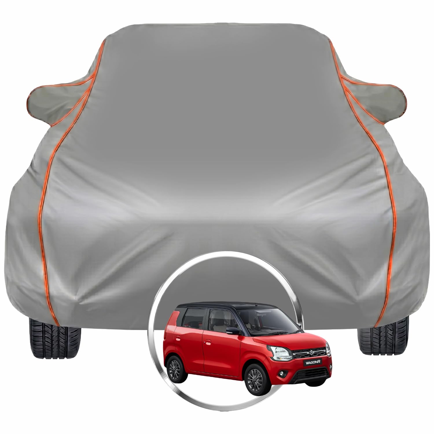 Pivalo Car Cover for Maruti Suzuki Wagon R – Fits All Model & Year | 100% Waterproof All-Weather UV & Paint Protection | Premium 3-Layer Fabric | Triple Stitched with Reflective Piping (Grey)