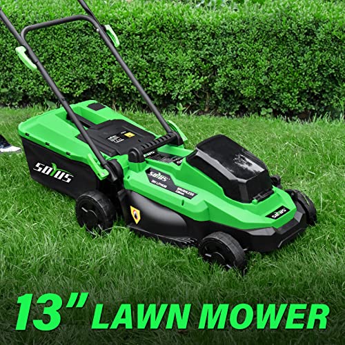 Soyus Electric Lawn Mower Cordless, 13 Inch 20V Lawn Mowers With Brushless Motor, 5-Position Height Adjustment, 2X4.0Ah Batteries & Charger Included #TOP1