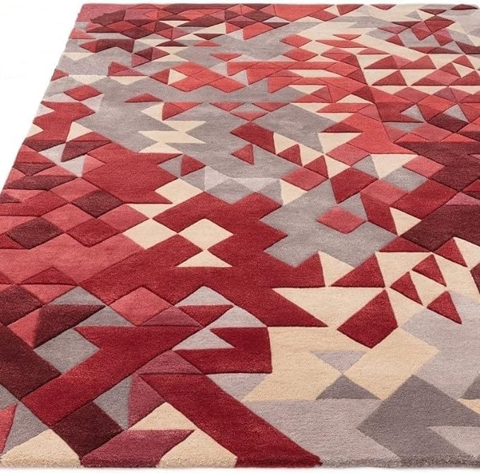 Handmade Wool Geometric Area Rug – Modern Hand-Tufted Carpet for Living Room & Bedroom Décor (6x9 Feet)