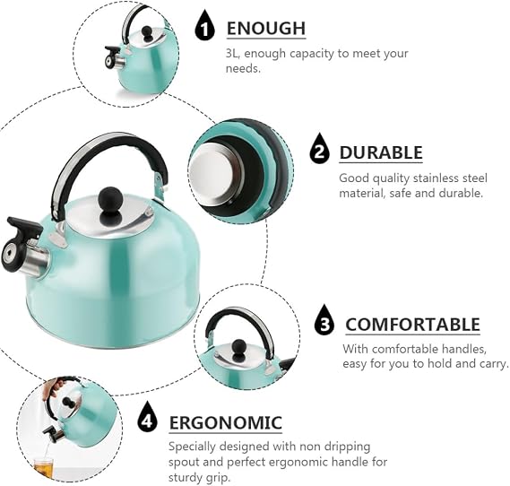PRETYZOOM Sturdy Stainless Steel Boiling Kettle with Flat Bottom and Ergonomic Handle for Stove Top Tea Brewing 7.28 Inch Compact Teapot