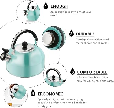 PRETYZOOM Sturdy Stainless Steel Boiling Kettle with Flat Bottom and Ergonomic Handle for Stove Top Tea Brewing 7.28 Inch Compact Teapot