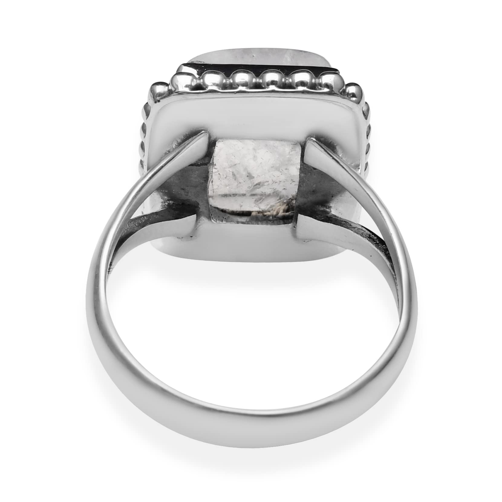 Anello in argento Sterling 925 con pietra di luna arcobaleno naturale con gambo diviso per donne e ragazze