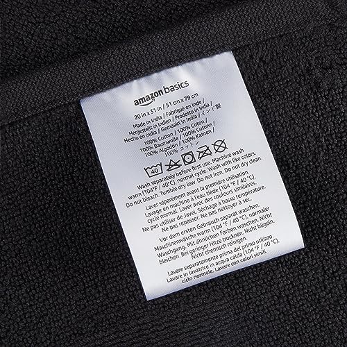 Image of Amazon Basics Banded 100% Cotton Machine Washable Bathroom Bath Rug Mat, 31 inch x 20 inch, Black (Pack of 2)