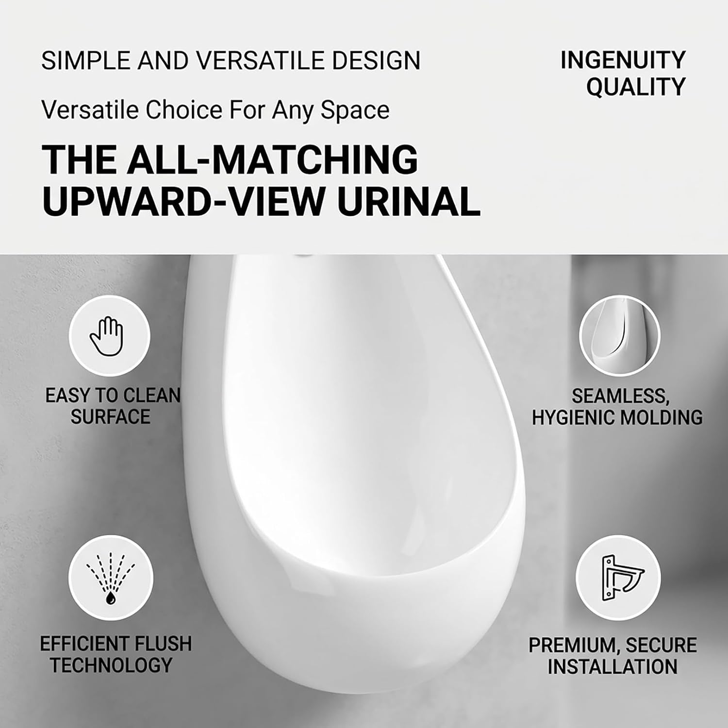 Wall-Mounted Automatic Sensor Urinal for Men, Ultra-Thin Ceramic Mens Urinal with Waterfall Flush, Odor-Blocking and Splash-Resistant Design for Home Bathroom, Office, and Commercial Use(Gray white)