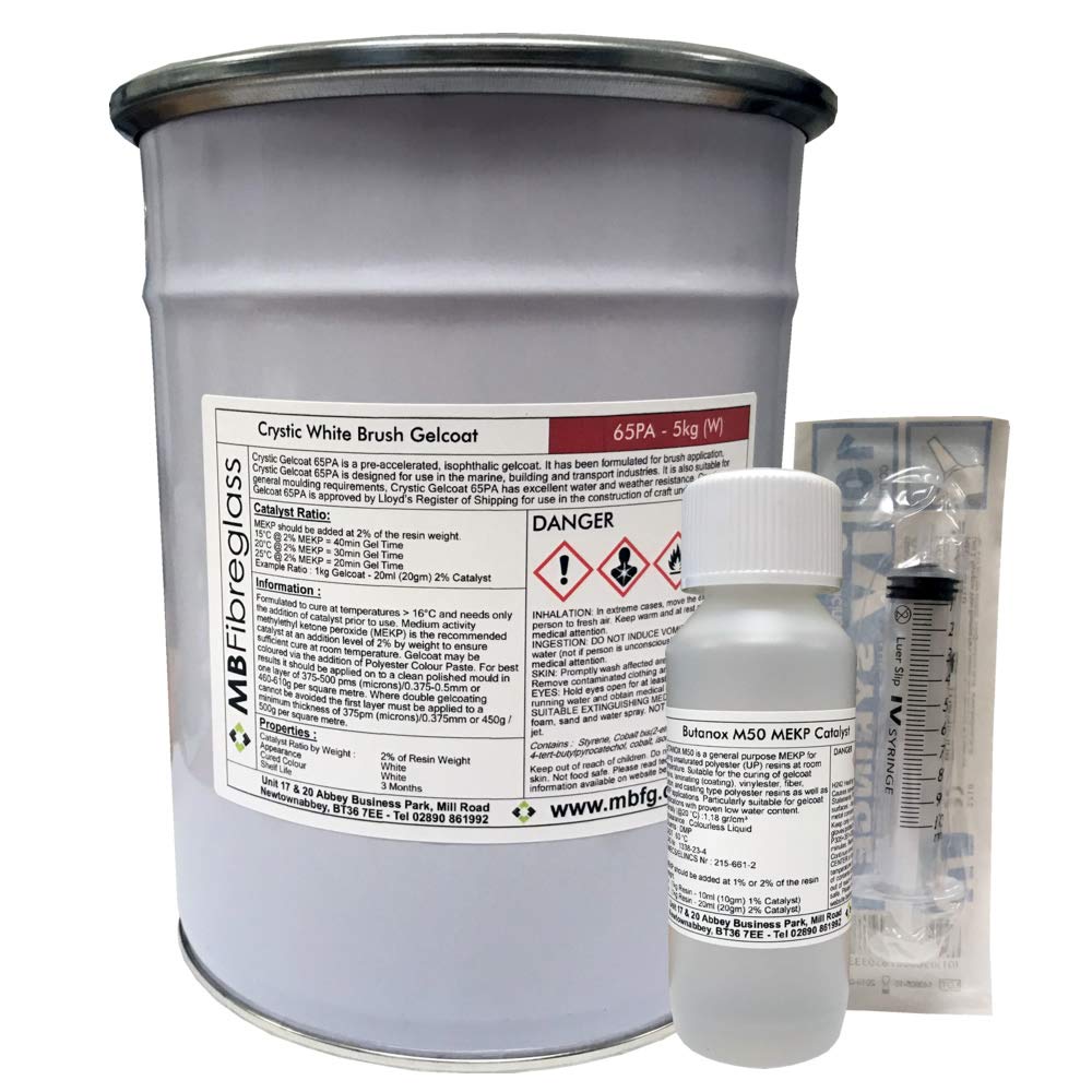 Polycraft ( Mb Fibreglass ) White Polycraft Crystic Polyester Brush Gelcoat & Catalyst & Syringe 5Kg Kit