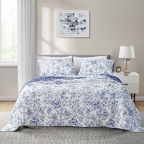 Edredón de Poliéster Floral SHALALA NEW YORK Cama Full Queen Blanco Azul 6