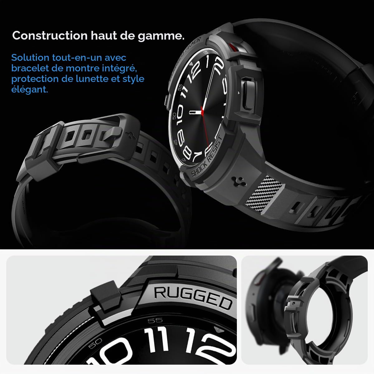 Spigen Rugged Armor Pro Coque de protection en TPU avec bracelet pour Samsung Galaxy Watch 6 Classic 47 mm