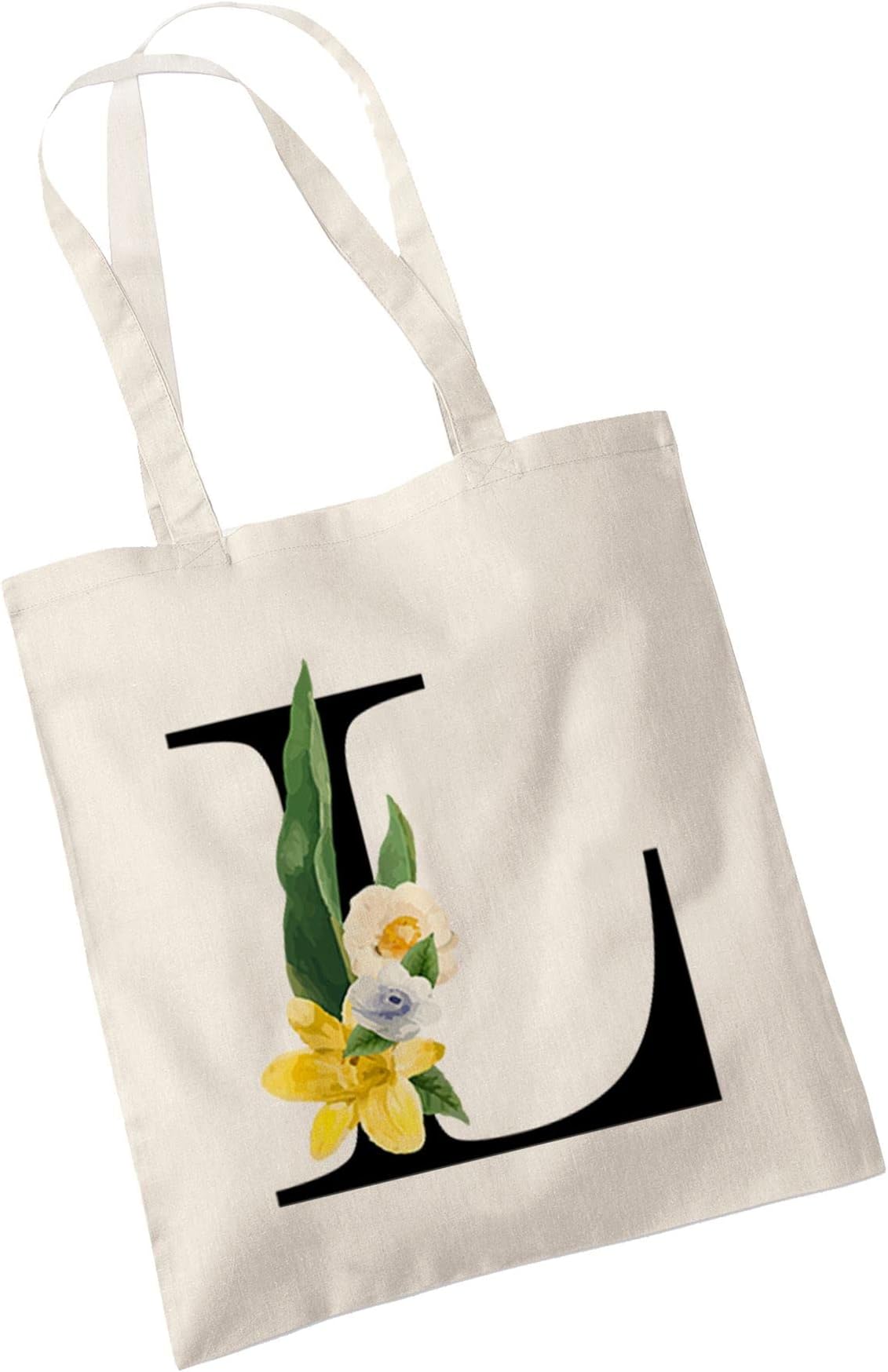 Bang Tidy ClothingFloral Canvas Bags Gifts for Bridesmaid - A/Z Monogram Initial Cotton Canvas Tote Bag for Wedding Bridal Shower Bridesmaids - Hen Do Party Gift Totes Bags for Women