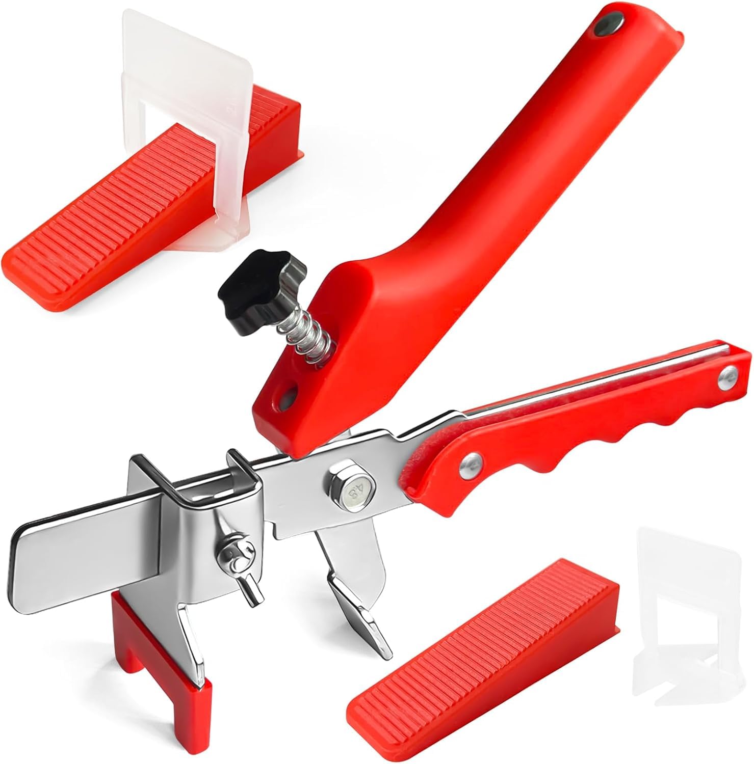E2trade White & Red 350Pcs Tile Leveling System 2Mm 250Pcs Tile Level Wedge Spacer Plus 100Pcs Resuable Wedges With A Tile Leveling Plier