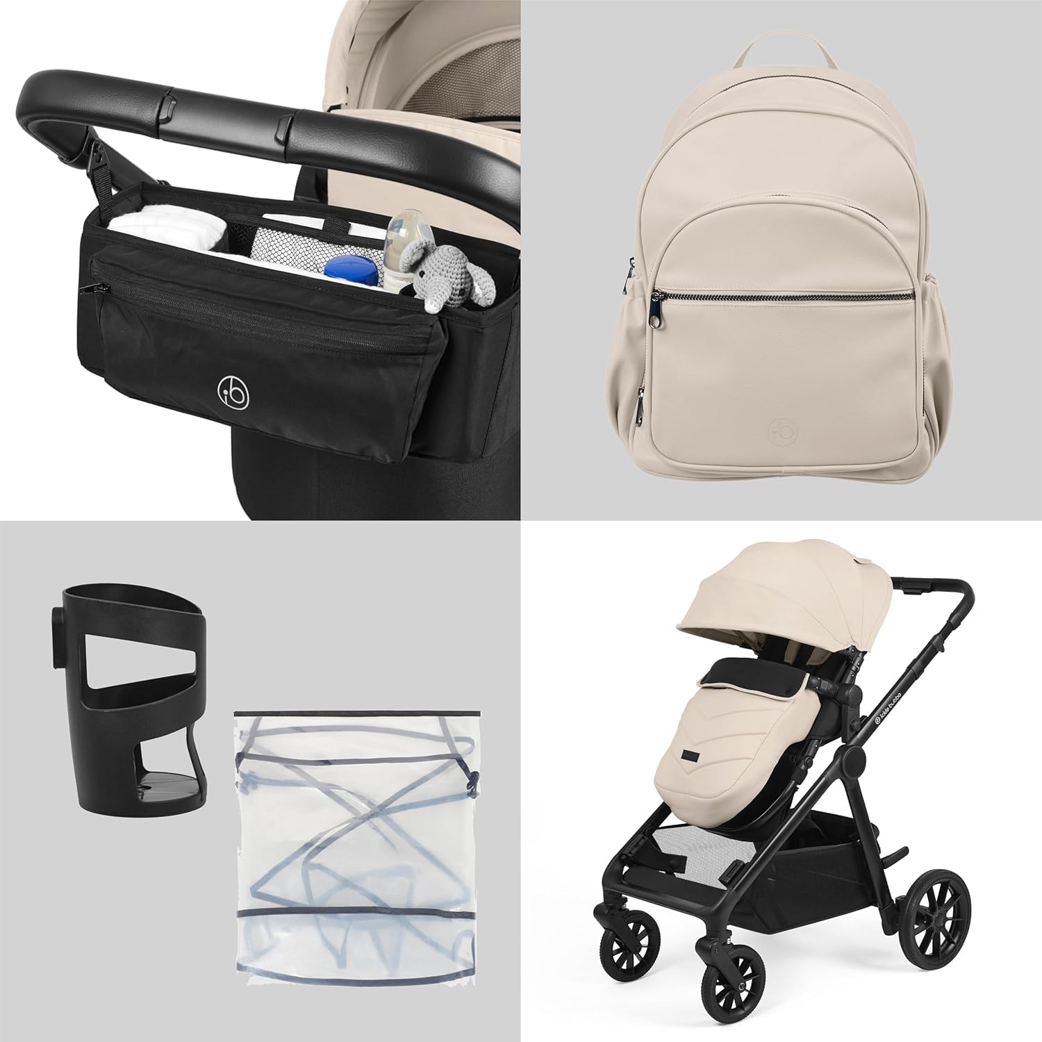 Ickle Bubba Virgo Twin 18-teiliges Reisesystem mit i-Size Cirrus-Autositzen und ISOFIX-Basis, geeignet von der Geburt bis zu 15 Monaten – Tandem-Kinderwagen und Zubehör (Stein) | Tandem-Kinderwagen mit 17 Konfigurationen, Fußsäcken, Regenschutz, Wickeltas