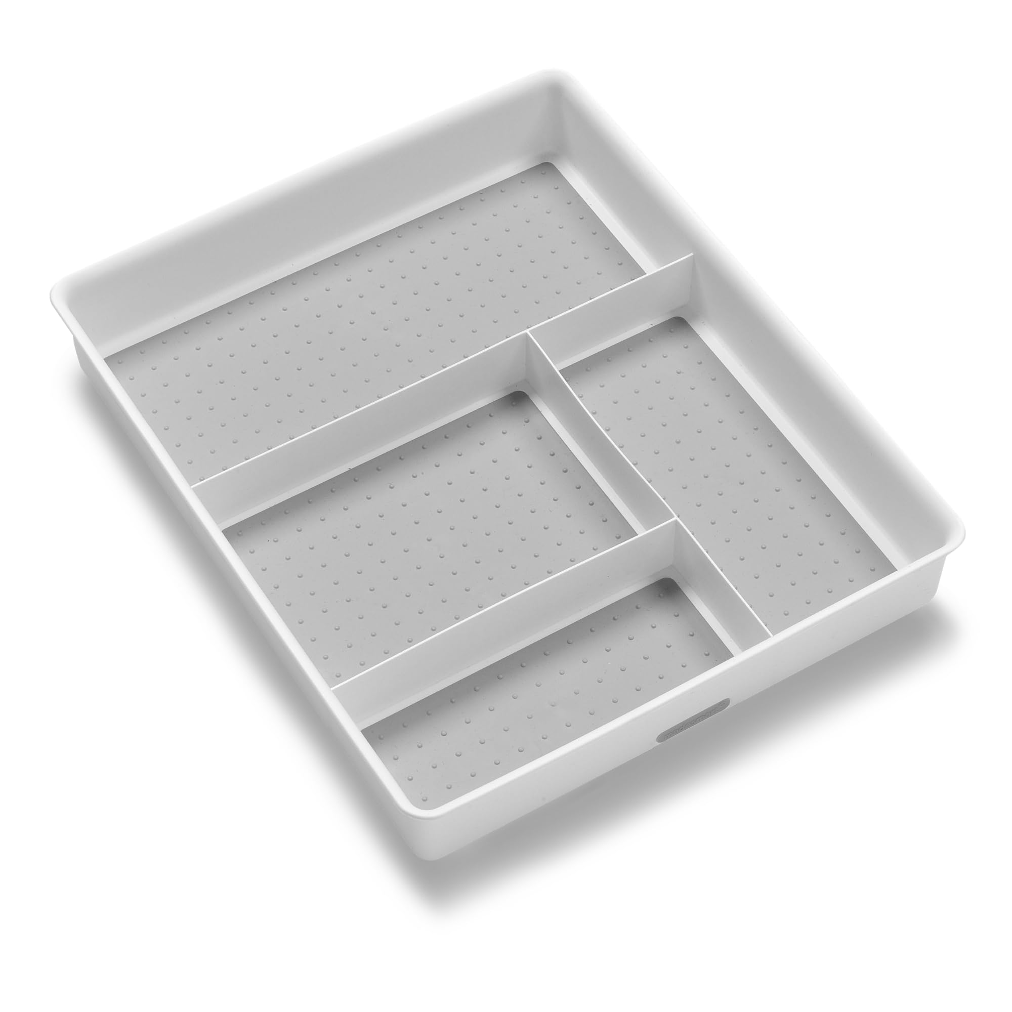 madesmart Classic 4-Compartment Drawer Organizer Gadget Tray, Plastic Multipurpose Storage Bin for Drawers, White