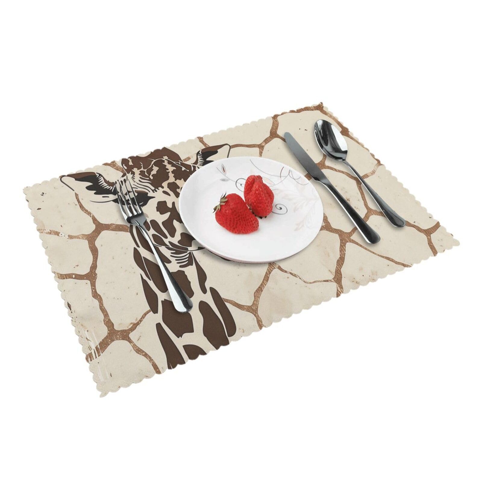 Giraffe Print Printed Placemat Heat Resistant Place Mats Set of 4 PCS Washable Kitchen Table Mats, 12x18 Inch
