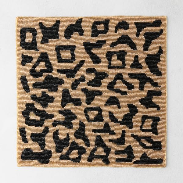 Z Gallerie Black/Gold Leopard Print Glass and Bead Square