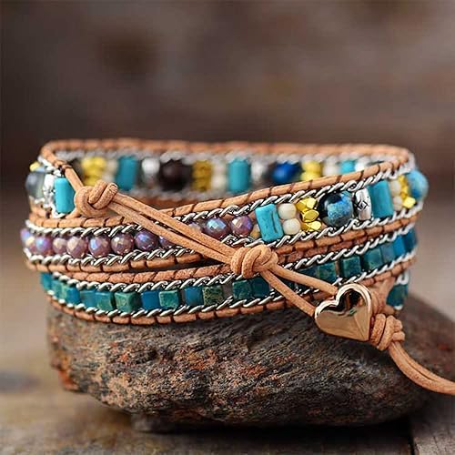 Miniatura 2 de ZOSOJONA Pulsera envolvente para mujer, estilo bohemio, con cuentas de piedra de cristal de jaspe natural