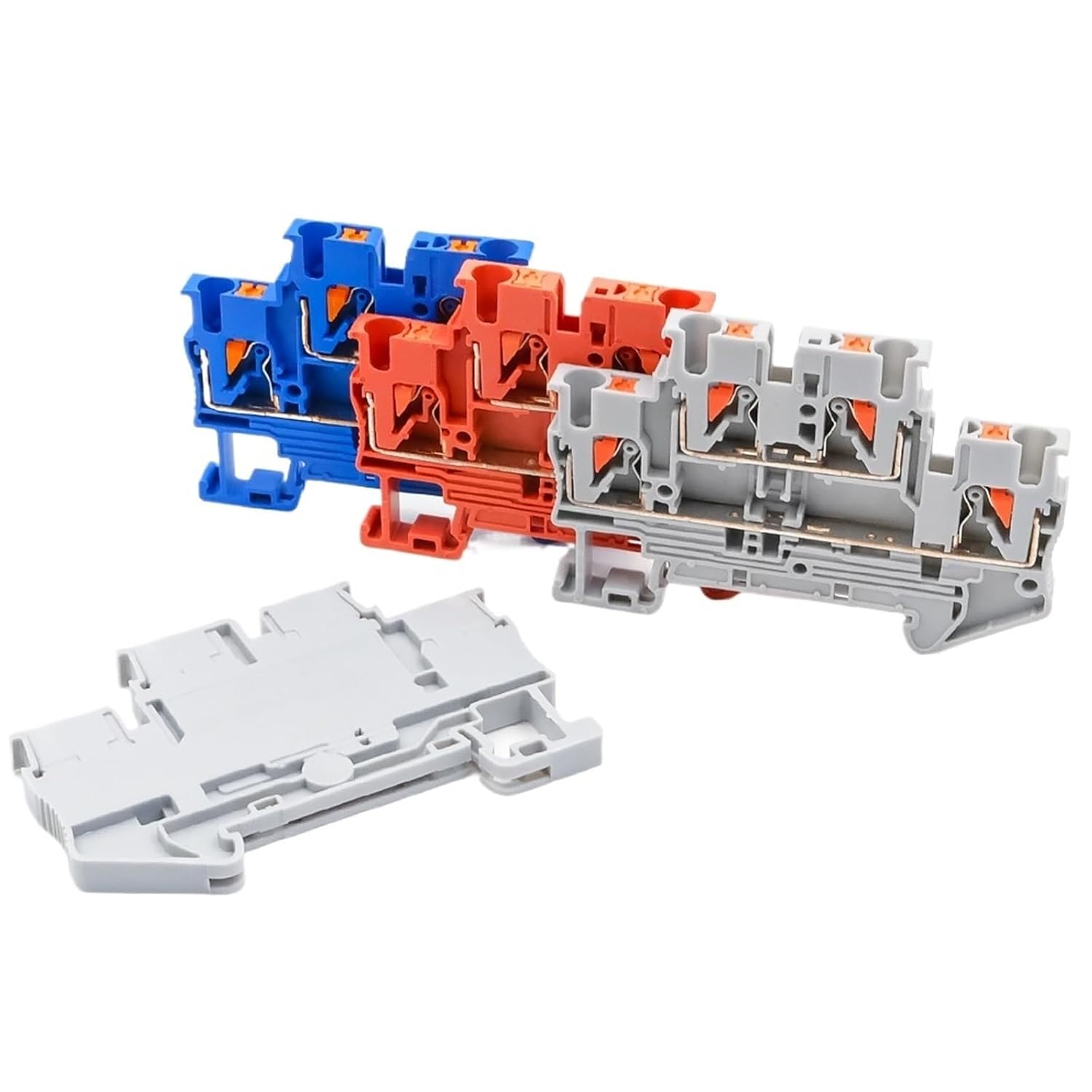 10Pcs DIN Rail Terminal Block PTTB 2.5 Double Layer Spring Clamp Wire Connector Industrial Electrical Push-in Fast Connection(PTTB-2.5-Blue)