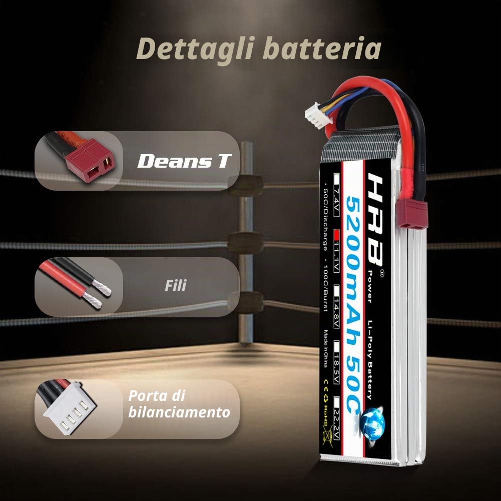HRB 2PCS 3S 11.1V 5200mAh 50C Batteria Lipo per RC Drone Helicopter Airplane Quadcopter Car Truck (Dean T Plug Style)