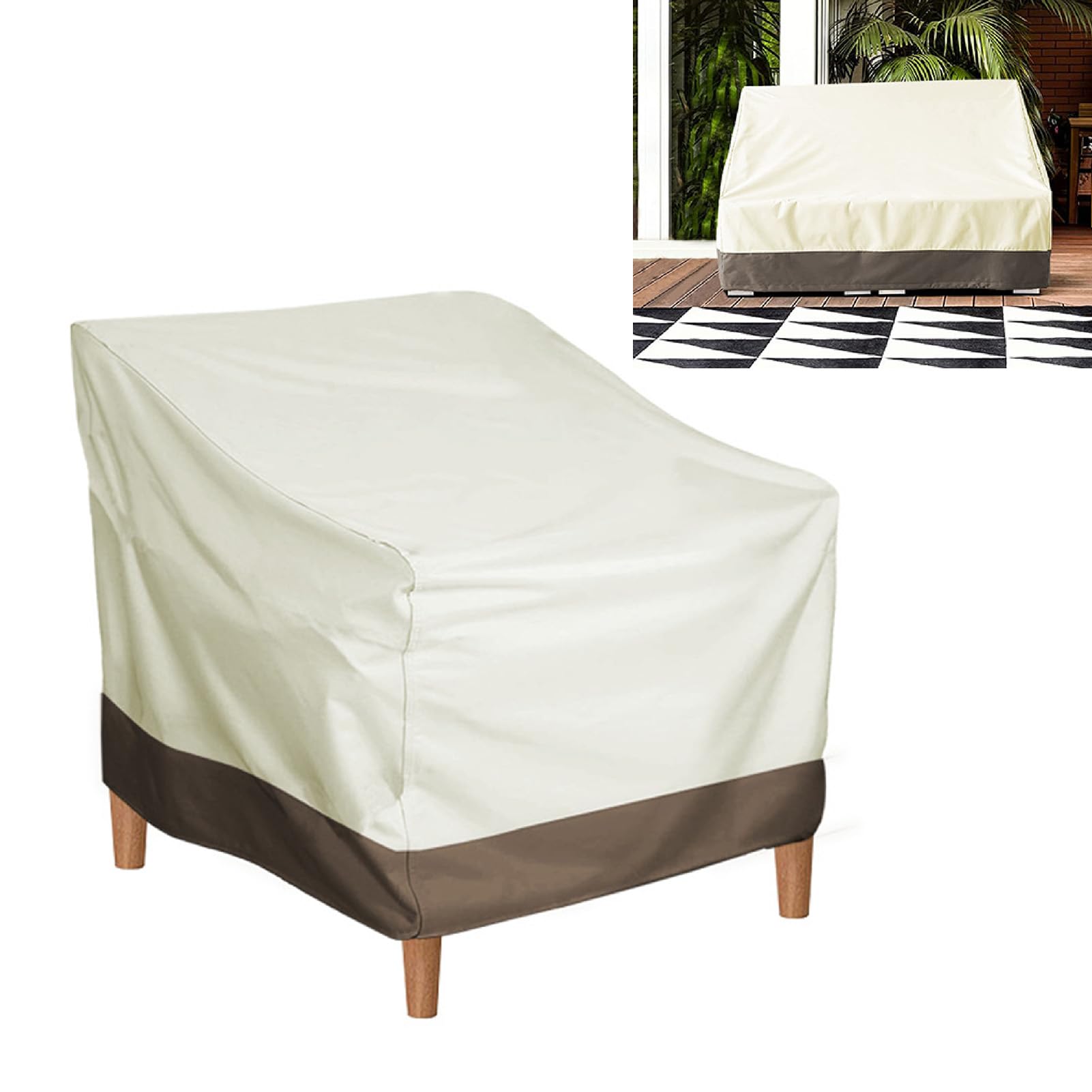Generic Housse de Chaise de Patio, Facile à Nettoyer, Imperméable, pour Meubles d'extérieur, Tissu Oxford 600D, pour Fauteuils Pivotants de Patio (Beige avec couleur café)