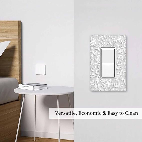 Moslion White Tree Vine Wall Plate Switch Covers Carved Leaf Swirl Lines 1-Gang Rocker Light Toggle Plug Outlet Cover Home Office Living Room