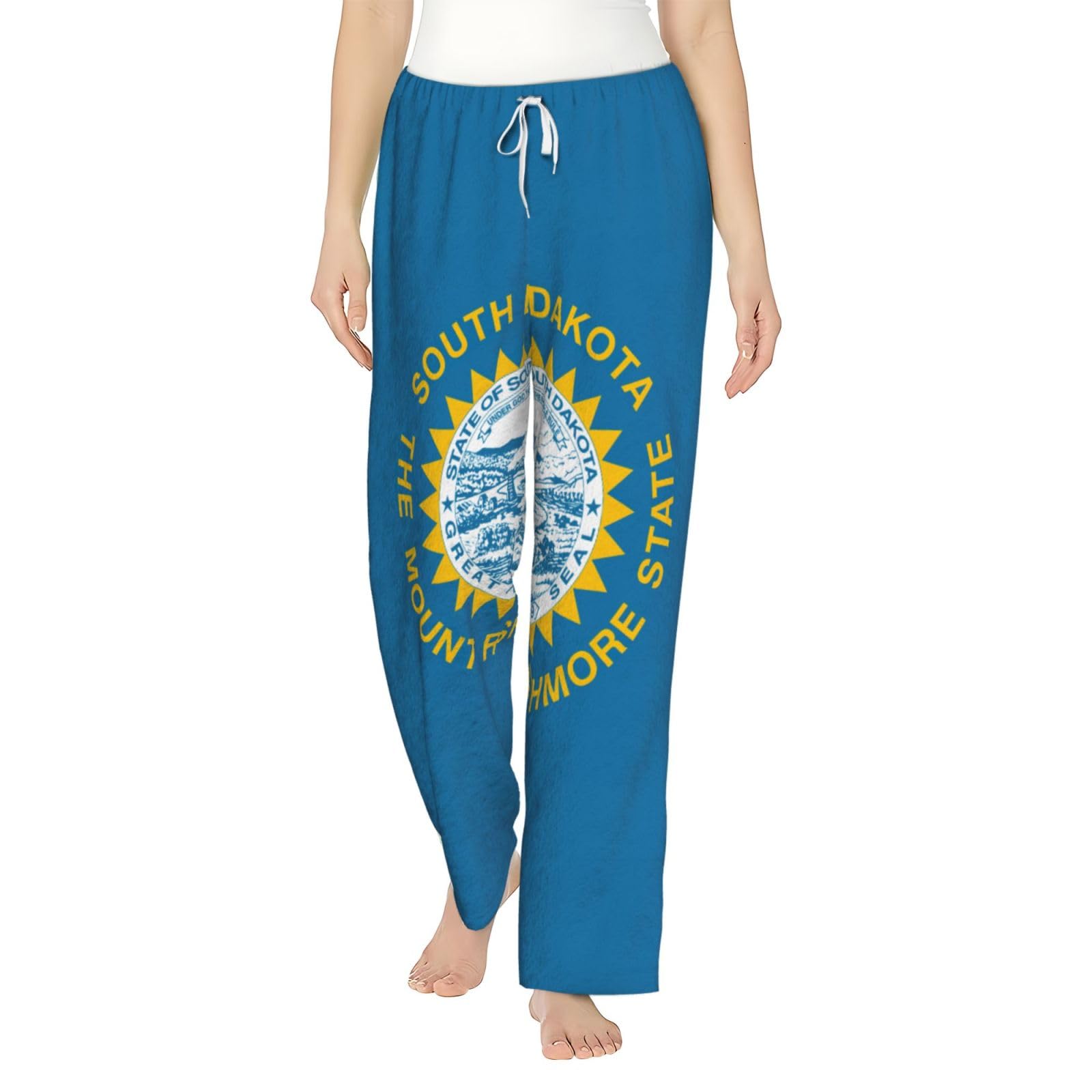 Damen-Schlafanzughose mit Süddakota-Flagge, Flanell, warm, bequem, Lounge-Schlafhose für Urlaub und Weihnachten
