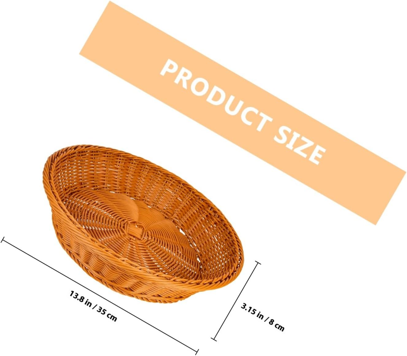 Woven Bread Basket and Multipurpose Snack Serving Basket 35cm Diameter X 7.5cm Height Brown Wicker Storage for Kitchen Fruit Display and Desktop Use